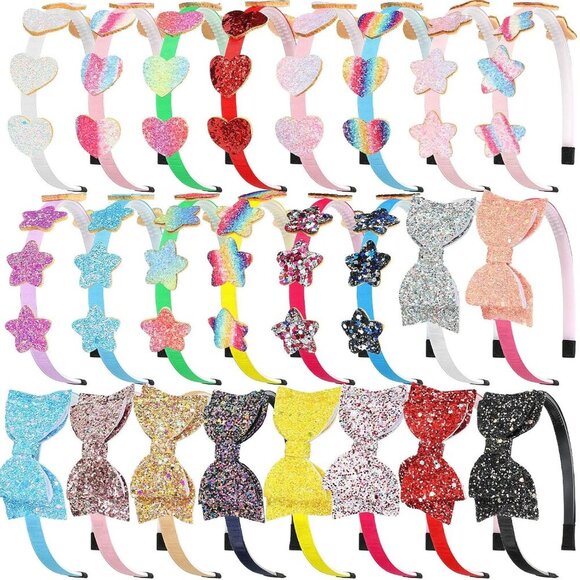 Girls Glitter Headbands Bulk 24 Pack Sequin Plastic Hair Accessories for Kids main image 7